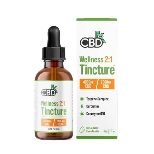 CBDfx CBD + CBG Wellness Oil Tincture 4000mg Stopper Bottle and Package