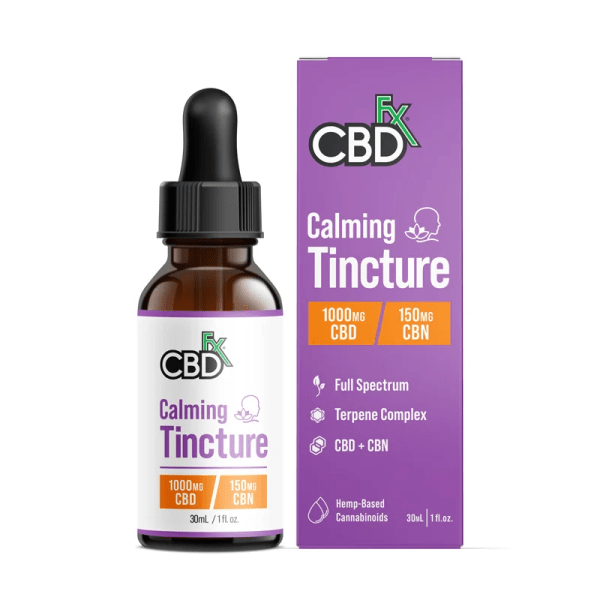 CBDfx CBD + CBN Calming Oil Tincture 1000mg Stopper Bottle and Package