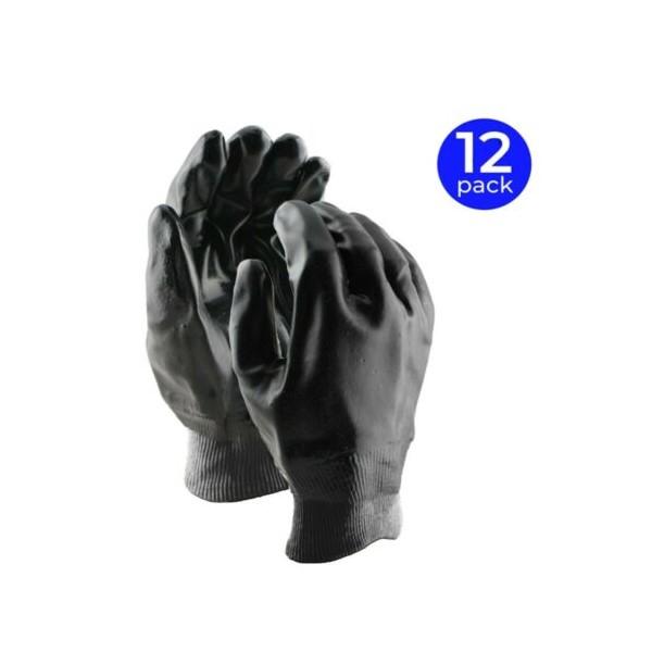 New 12 pair pack size L coated cotton Black PVC coated gloves: Style # US-HCG